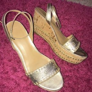 Jack Rodgers gold wedges sandal
